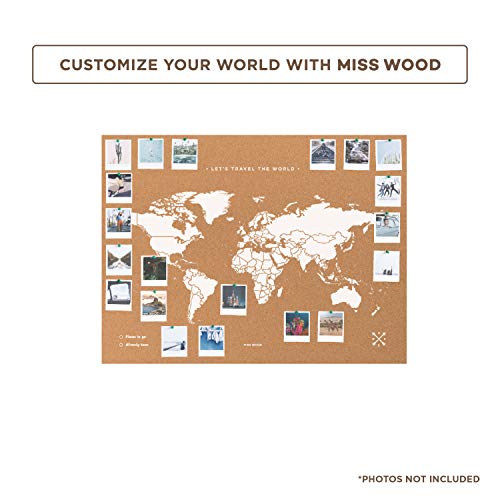 Miss Wood Map XL - Mapa del mundo de corcho, 60 x 90 cm, Blanco