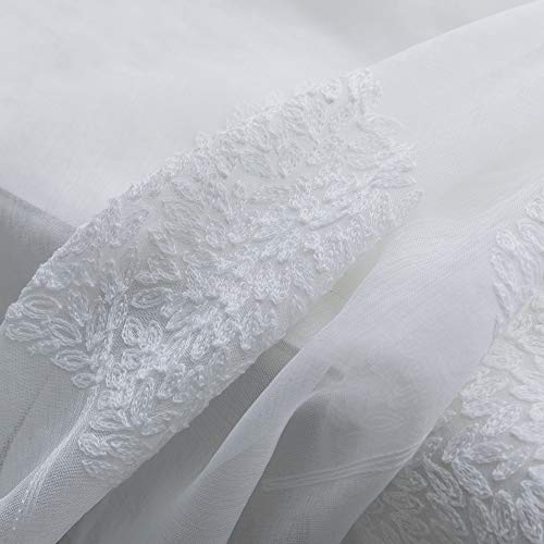 MIULEE 2 Unidades Cortinas Bordado Translucida de Dormitorio Moderno Ventana Visillos Rayas Salon Paneles con Ojales Plateados para Sala Cuarto Comedor Salon Cocina Habitación 140x245 cm Blanco