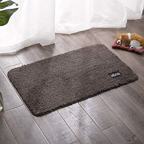 MIULEE Alfombra de Pelusa Rizada Suave Antipolvo Antideslizante Absorbente Alfombra Cuadrada Lavable de Piso Puertas de Entrada Pasillo para Dormitorio Sala de Estar Cocina 43 cm x 60 cm Marrón