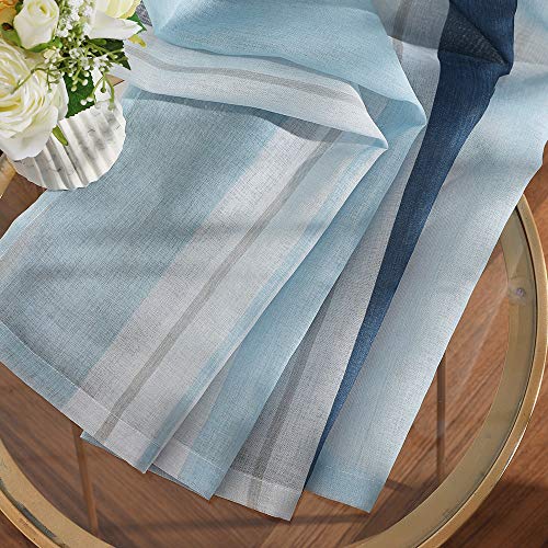 MIULEE Cortina Bordada Translucida de Dormitorio Moderno Visillo Rayado Paneles con Ojales Plateados para Ventana Salón Comedor Sala de Estar Cocina Dormitorio 140x225 cm Celeste y Azul Oscuro