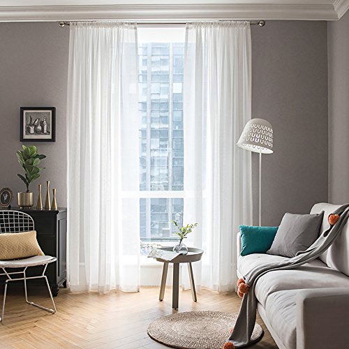 MIULEE Cortinas Poliéster Translucida de Dormitorio Moderno Ventana Visillos Salon para Sala Cuarto Dormitorio Comedor Salon Cocina Salón de Blanco 2 Unidades 140 x 175cm