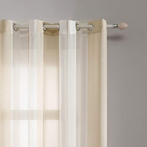 MIULEE Cortinas Translucida de Moderno Ventana Visillos Rayas Salon Paneles con Ojales para Sala Cuarto Comedor Salon Cocina Habitación 140 x 260 cm, 2 Unidades Blanco+Beige