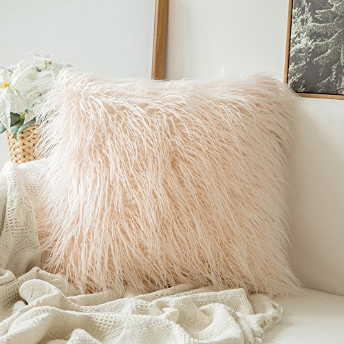 MIULEE Juego de 2 Funda de Almohada Cojines de Piel Decorativos, Cuadrados y Suaves, Cojines PeloPara la Decoración del Hogar Sofá Cama del18''x18'',Rosado 45 x 45 cm