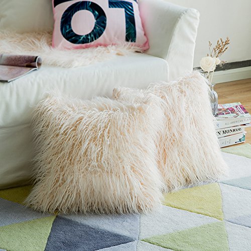 MIULEE Juego de 2 Funda de Almohada Cojines de Piel Decorativos, Cuadrados y Suaves, Cojines PeloPara la Decoración del Hogar Sofá Cama del18''x18'',Rosado 45 x 45 cm