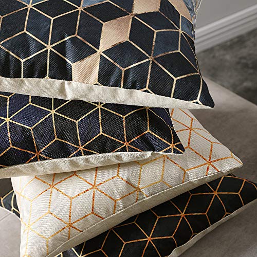 MIULEE Juego de 4 Lino Cojines Diamante 3D Funda de Cojín Almohada Caso de Decorativo Cojines para Sala de Estar sofá Cama18 x18 Pulgadas 45x45cm