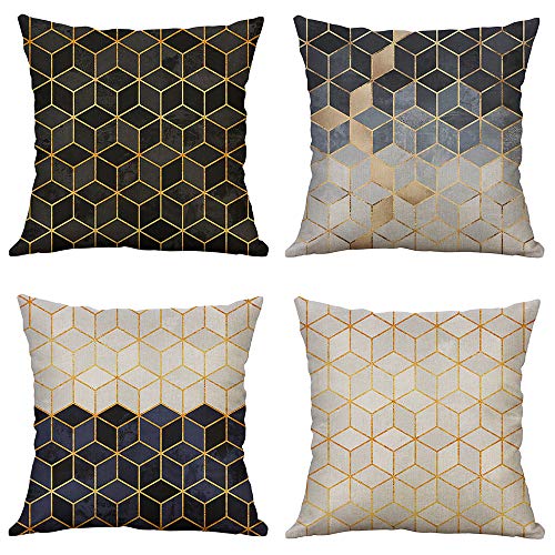 MIULEE Juego de 4 Lino Cojines Diamante 3D Funda de Cojín Almohada Caso de Decorativo Cojines para Sala de Estar sofá Cama18 x18 Pulgadas 45x45cm