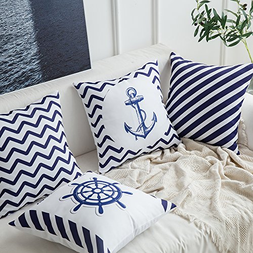 MIULEE Juego de 4 Lino Cojines Estilo Marino Funda de Cojín Almohada Caso de Decorativo Cojines para Sala de Estar sofá Cama18 x18 Pulgadas 45x45cm