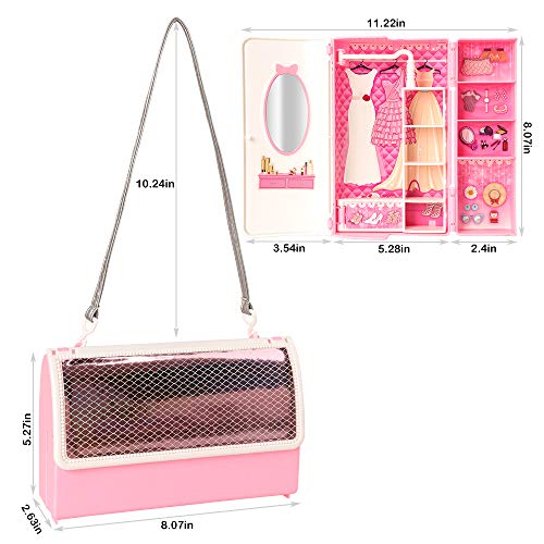 Miunana 39 Accesorios para 11.5 Pulgada 30CM Muñeca: 1 Armario + 11 Vestidos Ropa + 5 PCS Zapatos + 10 Perchas + 6 Collares + 6 Coronas