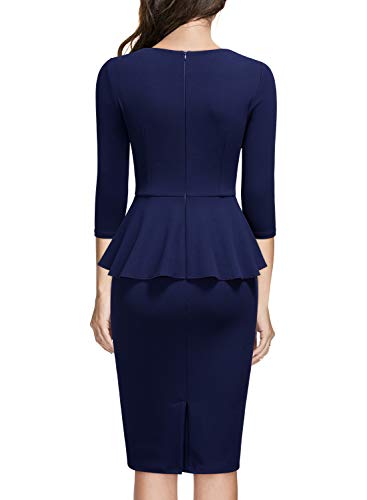 Miusol Negocios Peplum Lápiz Vestido de Fiesta para Mujer Azul Marino XX-Large