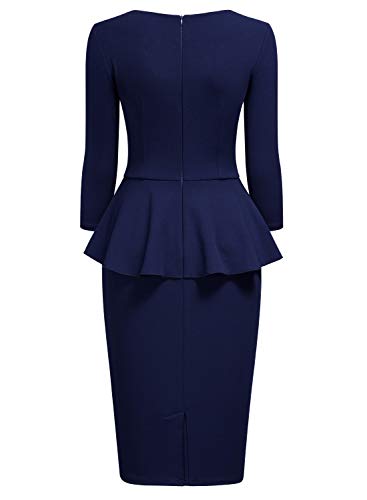 Miusol Negocios Peplum Lápiz Vestido de Fiesta para Mujer Azul Marino XX-Large