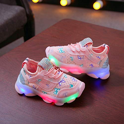 Miyanuby Zapatos de Bebé Niña Respirable Antideslizante Suela Blanda Luz LED Zapatillas de Deporte para Correr al Aire Libre Zapatos