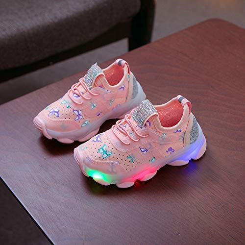 Miyanuby Zapatos de Bebé Niña Respirable Antideslizante Suela Blanda Luz LED Zapatillas de Deporte para Correr al Aire Libre Zapatos