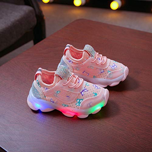Miyanuby Zapatos de Bebé Niña Respirable Antideslizante Suela Blanda Luz LED Zapatillas de Deporte para Correr al Aire Libre Zapatos
