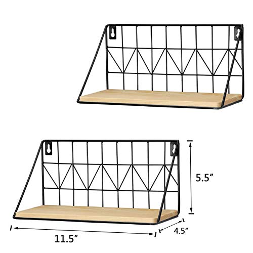Mkouo Estanterías flotantes montadas en la Pared Juego de 2 estantes de Almacenamiento de Alambre de Metal rústico Estantes de exhibición Decoración para el hogar, 11 1/2 Pulgadas
