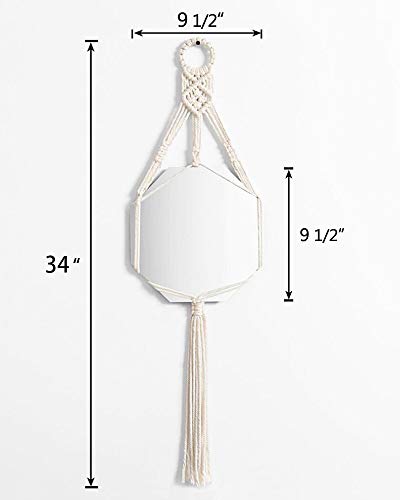 Mkouo Octagonal Espejo Colgante Macramé Elegante Decoración de Pared