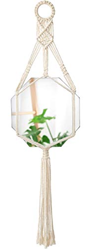 Mkouo Octagonal Espejo Colgante Macramé Elegante Decoración de Pared