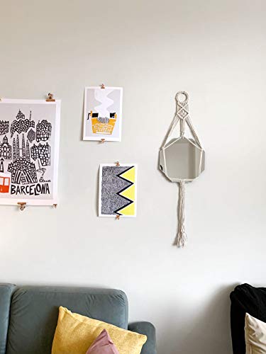 Mkouo Octagonal Espejo Colgante Macramé Elegante Decoración de Pared