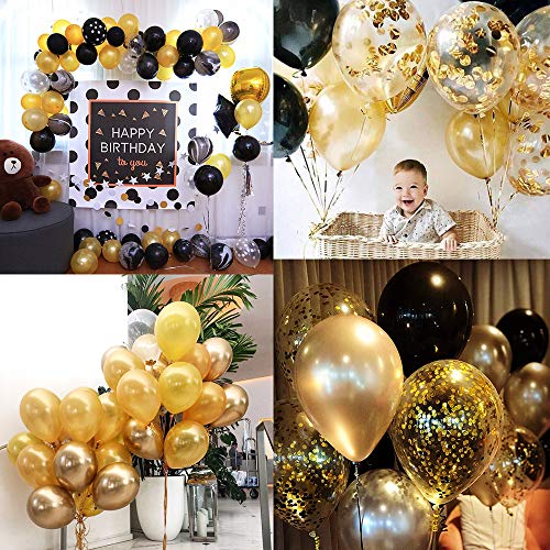 MMTX 18 Globos Cumpleaños Decoracione Oro Negro, Happy Birthday cumpleaños, Pompones de Papel, Globos de Papel de Oro para Hombres y Mujeres Adultos Decoración de Fiesta