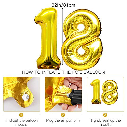 MMTX 18 Globos Cumpleaños Decoracione Oro Negro, Happy Birthday cumpleaños, Pompones de Papel, Globos de Papel de Oro para Hombres y Mujeres Adultos Decoración de Fiesta