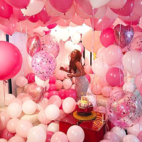 MMTX 50 Piezas Globos de Confeti Globos de látex Blancos Globos de Helio Perla para Bodas, Fiestas, Propuestas, Navidad, Reuniones, Ceremonia y Cumpleaños Decoraciones de Fiesta (Rosa-1)