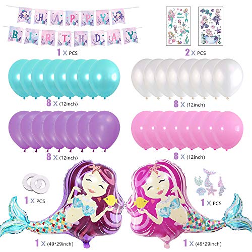 MMTX Decoraciones de Fiesta de, Feliz Cumpleaños Ballon Banner, para niña Pequeña Fiesta de Cumpleaños de Dama de niño, Boda (Sirena)