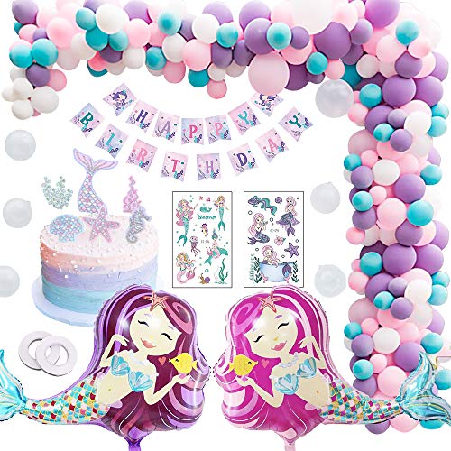 MMTX Decoraciones de Fiesta de, Feliz Cumpleaños Ballon Banner, para niña Pequeña Fiesta de Cumpleaños de Dama de niño, Boda (Sirena)