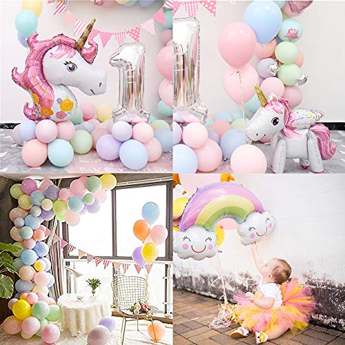 MMTX Unicornio Fiesta Decoración para mujer niña cumpleaños Fiesta,3D Unicornio Globos Cake Toppers Macaron Fiesta Globos Pennant Banner para Fiesta de cumpleaños Ducha Bodas Festival Decoración