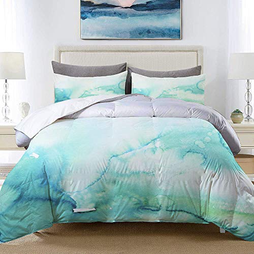 MOBEITI Bedding Juego de Funda de Edredón,Teal Acuarela Acuarela Turquesa Menta Ombre Mano Azul Degradado Color Agua，Microfibra Funda de Nórdico y Fundas de Almohada - 140 x 200cm
