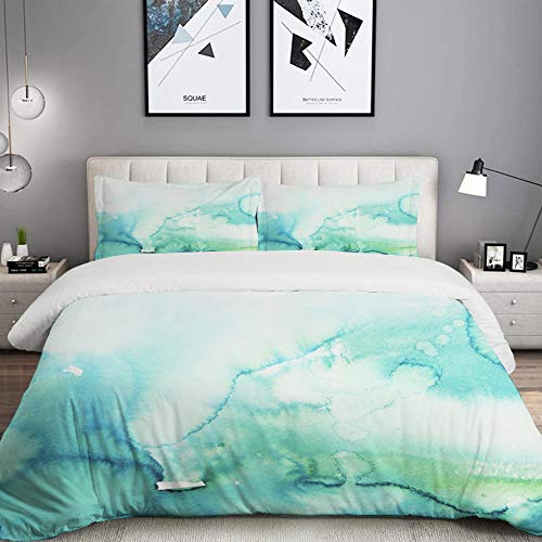MOBEITI Bedding Juego de Funda de Edredón,Teal Acuarela Acuarela Turquesa Menta Ombre Mano Azul Degradado Color Agua，Microfibra Funda de Nórdico y Fundas de Almohada - 140 x 200cm