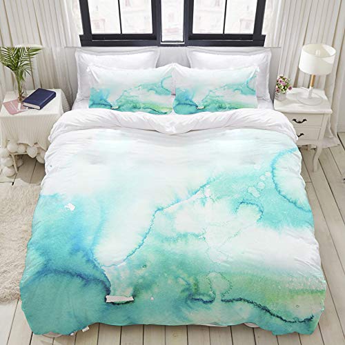 MOBEITI Bedding Juego de Funda de Edredón,Teal Acuarela Acuarela Turquesa Menta Ombre Mano Azul Degradado Color Agua，Microfibra Funda de Nórdico y Fundas de Almohada - 140 x 200cm