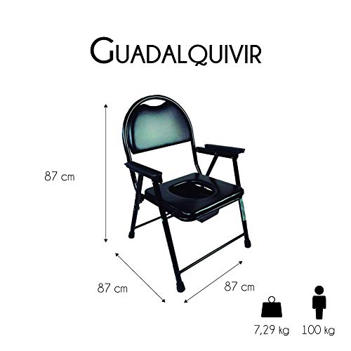 Mobiclinic, Guadalquivir, Silla con WC o inodoro para discapacitados, minusválidos, ancianos, Plegable, Reposabrazos, Asiento ergonómico, Conteras antideslizates, color negro