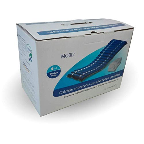Mobiclinic, Mobi 2, Colchón antiescaras con motor compresor, para escaras grado I y II, de aire alternante, Nylon y PVC médico ignífugo, 200 x 86 x 9.5, 20 celdas, color Azul