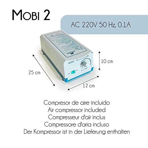Mobiclinic, Mobi 2, Colchón antiescaras con motor compresor, para escaras grado I y II, de aire alternante, Nylon y PVC médico ignífugo, 200 x 86 x 9.5, 20 celdas, color Azul