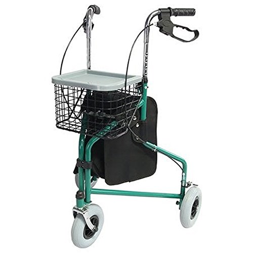 Mobiclinic, Modelo Caleta, Andador para adultos, mayores, minusválidos o ancianos, de acero, ligero, plegable, con cesta y 3 ruedas, Color Verde