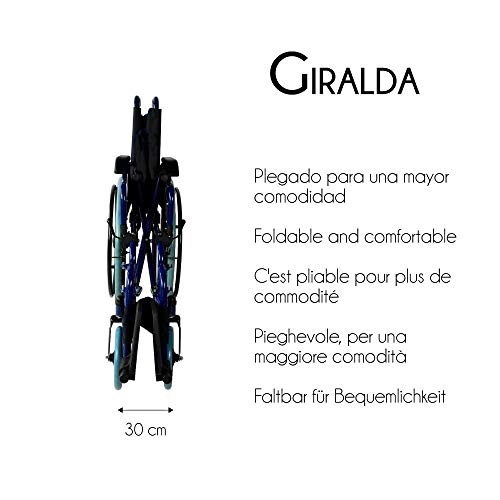 Mobiclinic, modelo Giralda, Silla de ruedas plegable, ortopédica, para minusválidos, reposapiés y reposabrazos extraíbles, Azul y Negro, asiento 46 cm, ultraligera