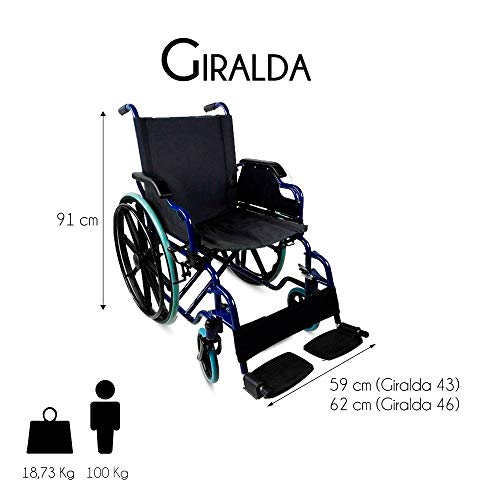Mobiclinic, modelo Giralda, Silla de ruedas plegable, ortopédica, para minusválidos, reposapiés y reposabrazos extraíbles, Azul y Negro, asiento 46 cm, ultraligera