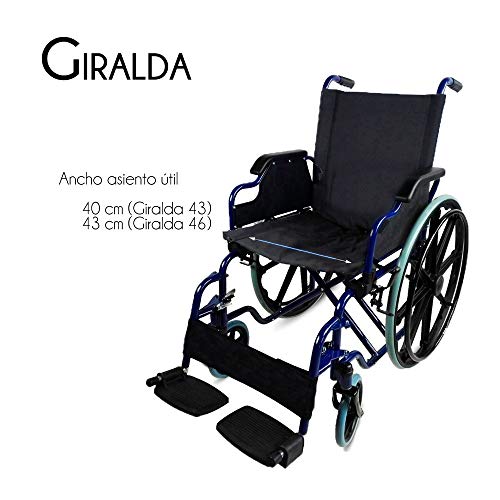 Mobiclinic, modelo Giralda, Silla de ruedas plegable, ortopédica, para minusválidos, reposapiés y reposabrazos extraíbles, Azul y Negro, asiento 46 cm, ultraligera