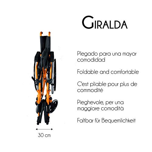 Mobiclinic, modelo Giralda, Silla de ruedas plegable, ortopédica, para minusválidos, reposapiés y reposabrazos extraíbles, color Naranja, asiento 46 cm, ultraligera