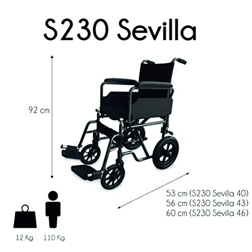 Mobiclinic, Modelo S230, Silla de ruedas para minusválidos y ancianos, de tránsito, plegable, ortopédica, reposapiés, reposabrazos, negro, asiento 40 cm