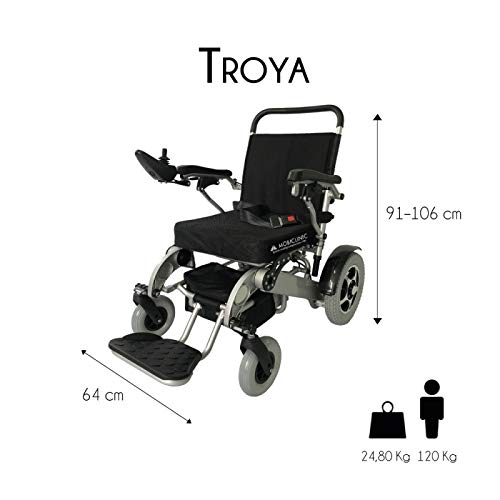 Mobiclinic, modelo Troya, Silla de ruedas eléctrica, plegable, con motor, para discapacitados, minusválidos, ancianos, ortopedica, para mayores, asiento 45 cm, autonomía 17 km, 24V, Azul