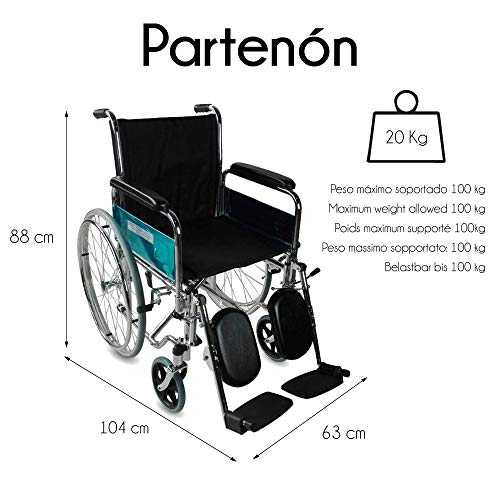 Mobiclinic, Partenón, Silla de ruedas para minusválidos y ancianos, premium, autopropulsable, manual, plegable, ortopédica, freno en manetas, reposapiés, reposabrazos, asiento, ultraligero