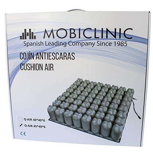 Mobiclinic Q-AIR, Cojín antiescaras de aire, para silla de ruedas, Prevención de llagas en la piel, Se adapta al cuerpo, Facilita la circulación sanguínea, 1 válvula, 40x40x6 cm