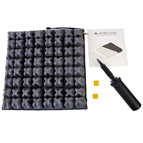 Mobiclinic Q-AIR, Cojín antiescaras para silla de ruedas, Prevención de llagas en la piel, Se adapta al cuerpo, Facilita la circulación sanguínea, 1 válvula, 45x40x6 cm