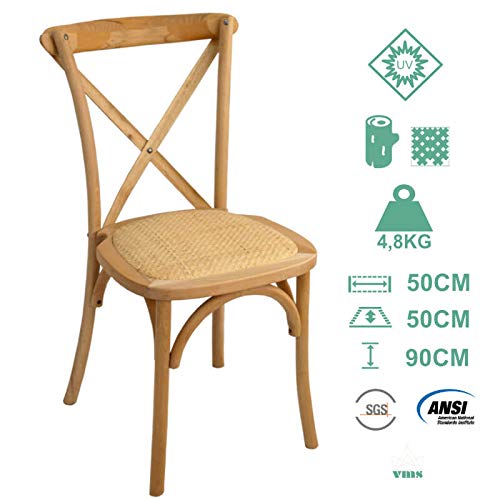 Mobiliario Factory Silla Comedor Crossback Madera de Haya con Asiento de ratán Natural. Silla Vintage thonet apilable