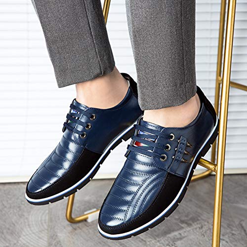 Mocasines Clásicos de Cuero Oxford con Cordones para Hombres Negocios Conducir Informal Zapatillas Deportivas Cómodas 43 EU Azul,26.5 CM Du Talon aux orteils