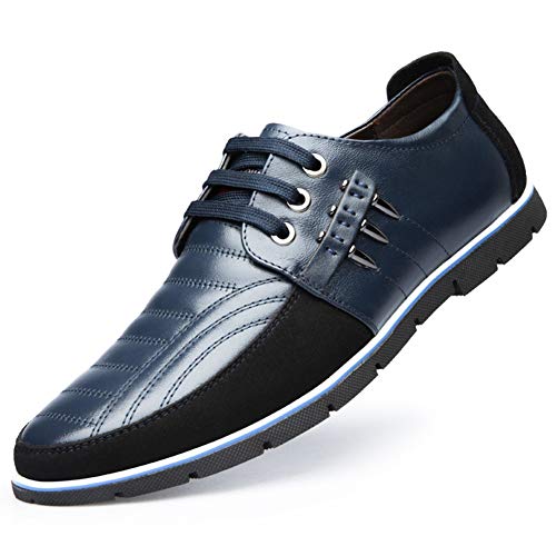 Mocasines Clásicos de Cuero Oxford con Cordones para Hombres Negocios Conducir Informal Zapatillas Deportivas Cómodas 43 EU Azul,26.5 CM Du Talon aux orteils
