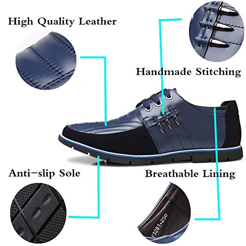 Mocasines Clásicos de Cuero Oxford con Cordones para Hombres Negocios Conducir Informal Zapatillas Deportivas Cómodas 43 EU Azul,26.5 CM Du Talon aux orteils