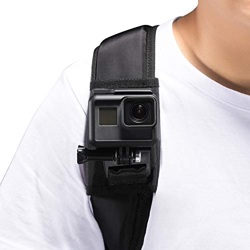 Mochila, correa para el hombro, montaje con 360 grados de rotación ajustable, hebilla de gancho, gancho y correa de cierre Compatible with GoPro Hero (2018) 7 6 5 4 3+ Session