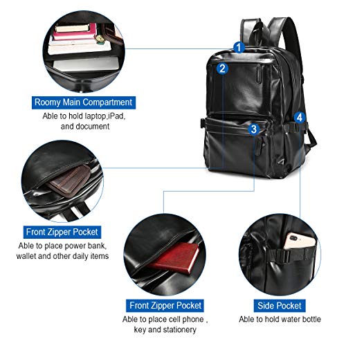 Mochila Cuero Hombre Vendimia Mochila para Portátil de Viaje, JOSEKO PU Mochila de Cuero Mochila Impermeable Escolar al Aire Libre Monedero para Mochila portátil para Hombre