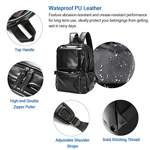 Mochila Cuero Hombre Vendimia Mochila para Portátil de Viaje, JOSEKO PU Mochila de Cuero Mochila Impermeable Escolar al Aire Libre Monedero para Mochila portátil para Hombre